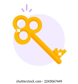 Key gold old icon retro vector modern or antique golden vintage sparkle glitter latchkey yellow color clipart graphic illustration, idea of new shine solution passkey, secret access trendy design  - Shutterstock ID 2243067449