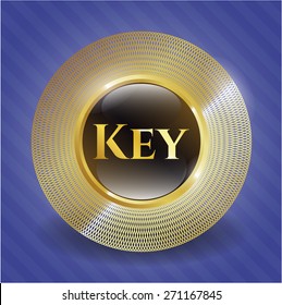Key gold shiny badge with blue background