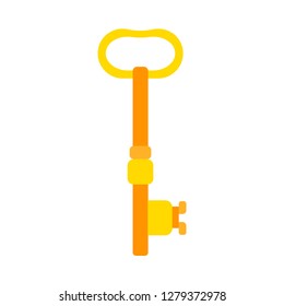 Key golden vector safety icon. Protection secure house shape closeup isolated. Simple vintage flat symbol