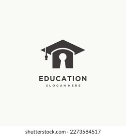 Key and graduation cap education logo design icon vector