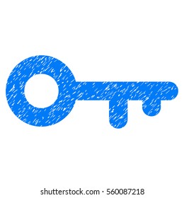 Key grainy textured icon for overlay watermark stamps. Flat symbol with scratched texture. Dotted vector blue ink rubber seal stamp with grunge design on a white background.