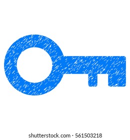 Key grainy textured icon for overlay watermark stamps. Flat symbol with unclean texture. Dotted vector blue ink rubber seal stamp with grunge design on a white background.