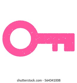 Key grainy textured icon for overlay watermark stamps. Flat symbol with dirty texture. Dotted vector pink ink rubber seal stamp with grunge design on a white background.