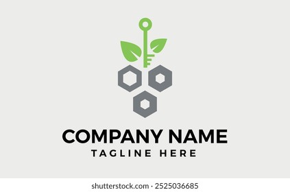 Clave con gráfico relacionado con el diseño de la marca del logotipo de la hoja, colorido de la hoja clave, Arte vectorial editable e ilustración.