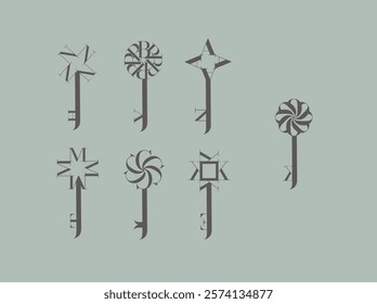 Key graphic art style collection drawing on grey background