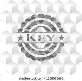 Key grey badge with geometric cube white background