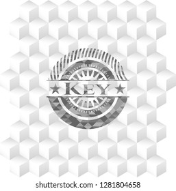Key grey badge with geometric cube white background