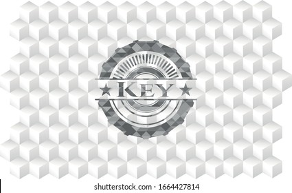 Key grey emblem with geometric cube white background