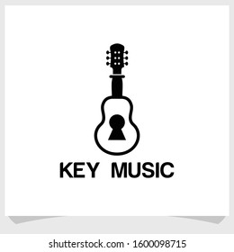 key and guitar logo design vector