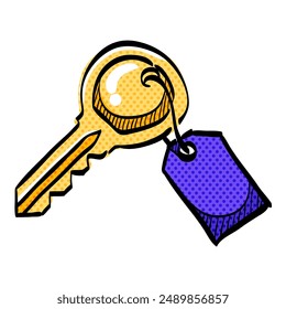 Key halftone icon hand drawn color vector illustration