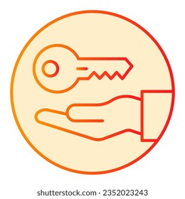 Key in hand flat icon. Providing access orange icons in trendy flat style. Security gradient style design, designed for web and app. Eps 10