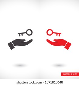 key in hand icon , lorem ipsum Flat design