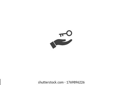 Schlüssel in der Hand Symbol, lorem ipsum Flaches Design