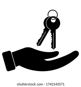 Key with hand icon in trendy silhouette style design. Vector illustration isolated on white background.