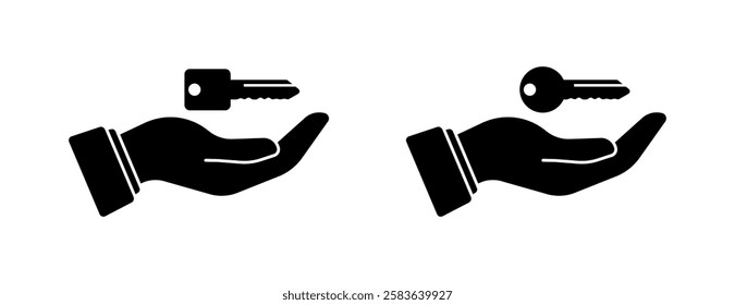 Key in hand icons. Silhouette style. Vector icons.