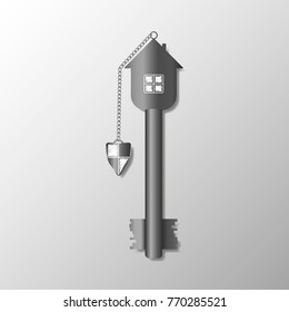 Key with handle in the form of up to and key fob on the chain