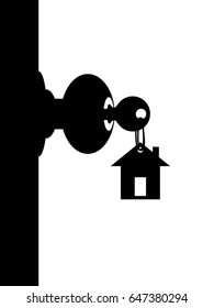 Key hanging on the door silhouette - Vector illustration