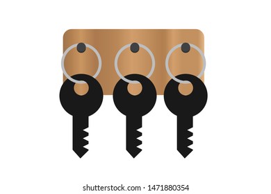 Key hanging on the key stand sign on white background