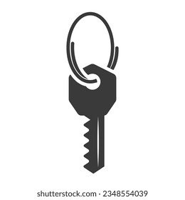 Key hangs on a metal ring glyph icon isolated on white background.Vector illustration.