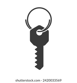 Key hangs on a metal ring glyph icon isolated on white background.Vector illustration.