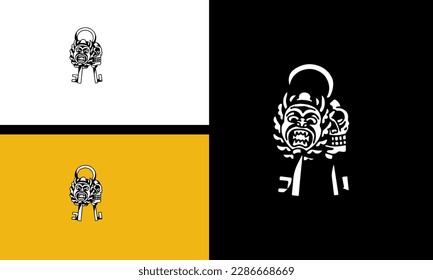 key and head devil vector line art design