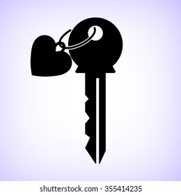 key with heart -  black vector icon