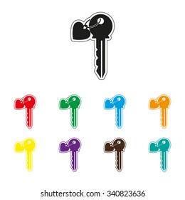 key with heart - color vector icon