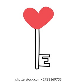 Llave con corazón. Doodle, ilustración lineal