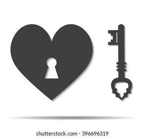 key heart double shadow icon vector