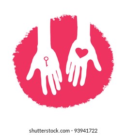 Key and heart as a gift. Valentines day symbol design, vector illustration.
