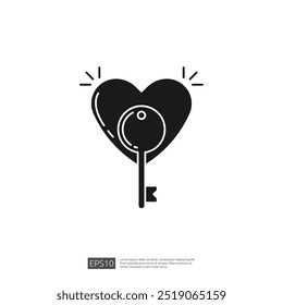Key to Heart Icon, Love, Relationship, Unlock, Heart Icon, Simple, Minimalist, Vector