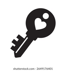 Key to heart icon for love and romance a symbol for finding the right person and unlocking feelings a special connection and solution nice vector solid glyph icon