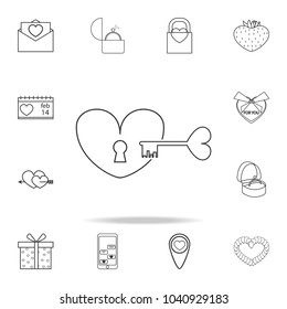 key from the heart icon. Set of Love element icons. Premium quality graphic design. Signs, outline symbols collection icon for websites, web design, mobile app on white background