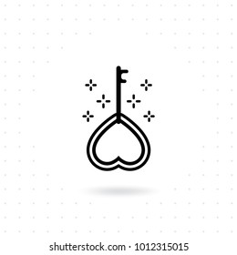 Key heart icon. Key icon in the shape of the heart. Heart shaped key in line style. Valentines day key heart icon on white background. Vector illustration