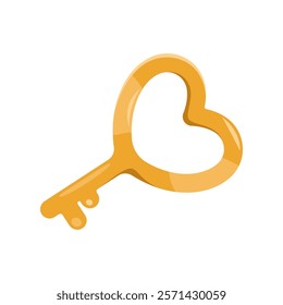 Key with heart icon for Valentines Day. Vector symbol for romantic love and connection, loyalty and allegiance. Lover trust emblem. Devotion and romance concept. Wedding and marriage element.