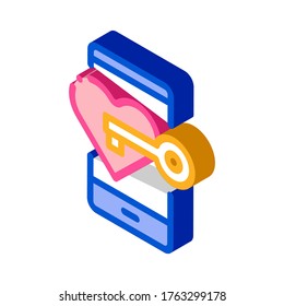 Key to Heart Icon Vector. Isometric Key to Heart sign. color isolated symbol illustration
