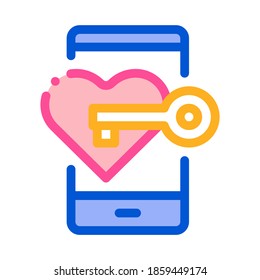 Key to Heart Icon Vector. Outline Key to Heart Sign. Isolated Contour Symbol Illustration