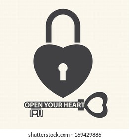 Key With A Heart Inside And Lock As Heart. Vector Of Valentine's Day