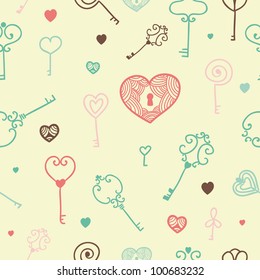 key and heart lock seamless pattern