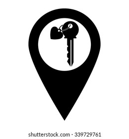 key with heart - map pointer vector icon