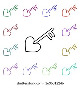 Key with heart multi color style icon. Simple thin line, outline vector of heartbeat icons for ui and ux, website or mobile application