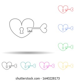 key from the heart multi color style icon. Simple thin line, outline vector of valentine icons for ui and ux, website or mobile application