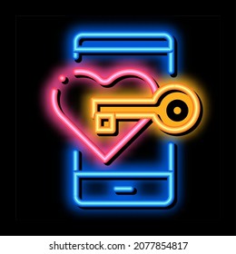 Key to Heart neon light sign vector. Glowing bright icon Key to Heart sign. transparent symbol illustration
