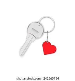 key with heart on chain isolated on white background