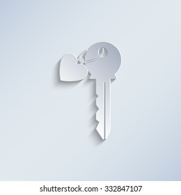 key with heart - paper vector icon