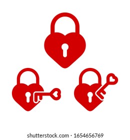 Key in heart shape icon, open heart,