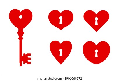key heart shape with keyhole icon set