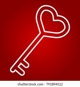 Key with heart shape line icon, valentines day and romantic, love sign vector graphics, a linear pattern on a red background, eps 10.
