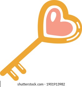 key with heart for valentine's day, color vector illustration