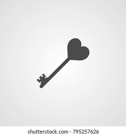 Key with heart valentines day vector icon